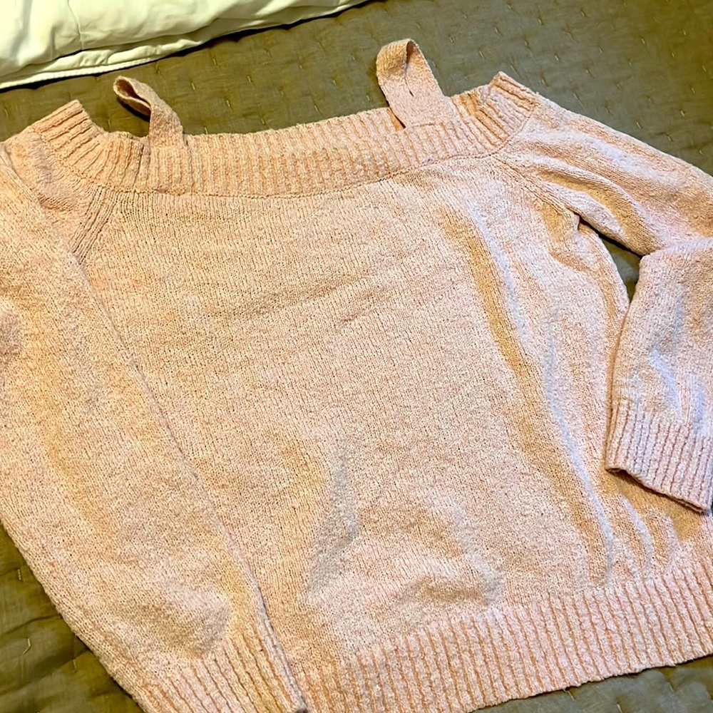 Abercrombie Kids pink cold shoulder sweater, cotton size 15/16